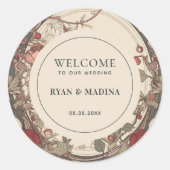  Art Nouveau Antiek Bloemen Huwelijk Welkom Ronde Sticker (Voorkant)
