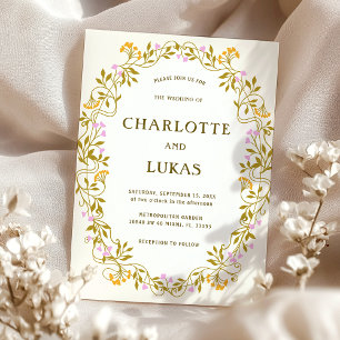 Art Nouveau Antiek Bloemen Huwelijksuitnodiging Kaart