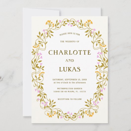 Art Nouveau Antiek Bloemen Huwelijksuitnodiging Kaart (Voorkant)