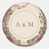  Art Nouveau Antiek Bloemen Sage Bruiloft Ronde Sticker (Voorkant)