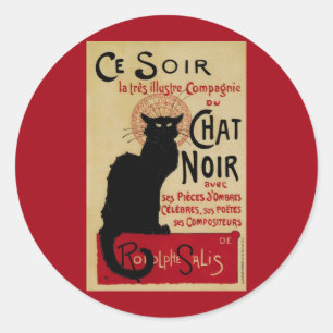 Art Nouveau-antiek, Ce Soir Chat Noir Zwarte Kat Ronde Sticker