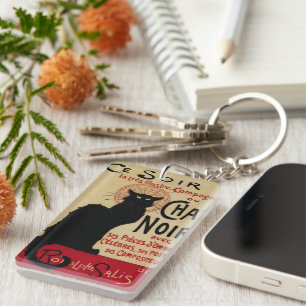 Art Nouveau-antiek, Ce Soir Chat Noir Zwarte Kat Sleutelhanger
