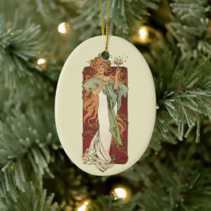 Art Nouveau antiek, Champagne door Alphonse Mucha Keramisch Ornament