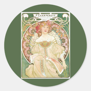 Art Nouveau antiek, Champenois door Alphonse Mucha Ronde Sticker
