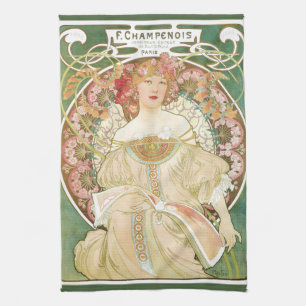 Art Nouveau antiek, Champenois door Alphonse Mucha Theedoek
