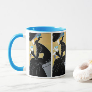 Art Nouveau antiek, Dame drinkt Marco Polo thee Mok