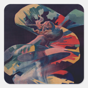 Art Nouveau antiek, Loie Fuller bij Folies Bergere Vierkante Sticker