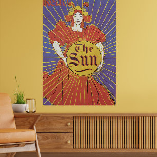 Art Nouveau antiek, New York Sun Krant Poster