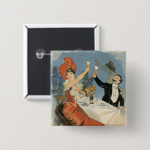 Art Nouveau antiek, Restaurant Taverne Olympia Vierkante Button 5,1 Cm