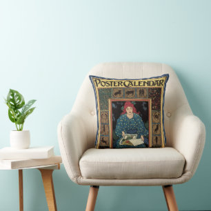 Art Nouveau antiek, vrouw leest astrologieboek Kussen