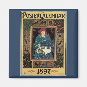 Art Nouveau antiek, vrouw leest astrologieboek Magneet