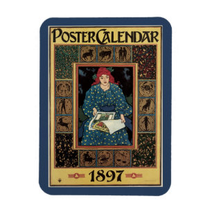 Art Nouveau antiek, vrouw leest astrologieboek Magneet