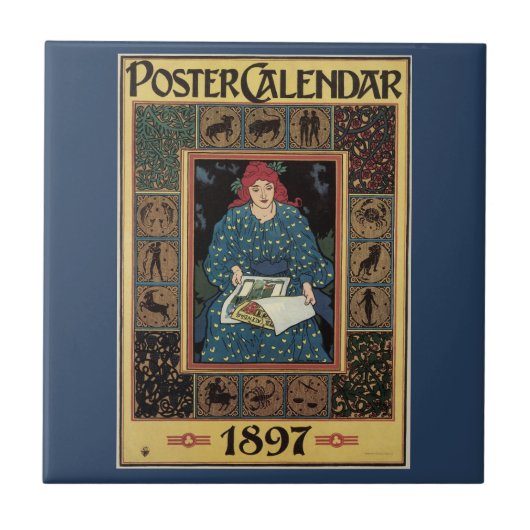 Art Nouveau-antiek, vrouw leest astrologieboek Tegeltje (Voorkant)