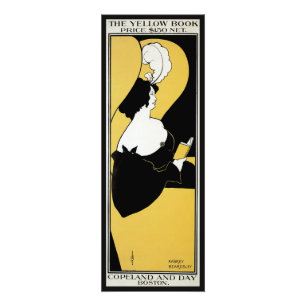 Art Nouveau antiek, vrouw leest een geel boek Foto Afdruk