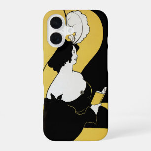Art Nouveau antiek, vrouw leest een geel boek iPhone 16 Hoesje