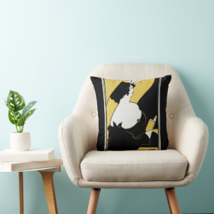 Art Nouveau antiek, vrouw leest een geel boek Kussen