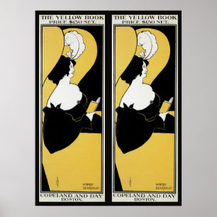 Art Nouveau antiek, vrouw leest een geel boek Poster