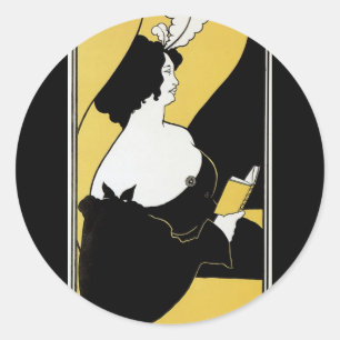 Art Nouveau antiek, vrouw leest een geel boek Ronde Sticker