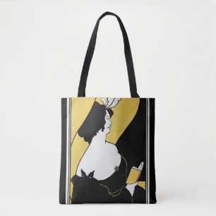 Art Nouveau antiek, vrouw leest een geel boek Tote Bag