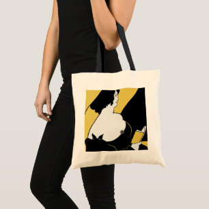 Art Nouveau antiek, vrouw leest een geel boek Tote Bag