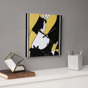Art Nouveau antiek, vrouw leest een geel boek Vierkante Klok