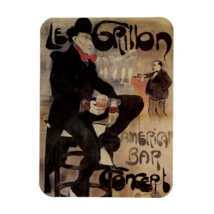 Art Nouveau-antieke Le Grillon, Man die bier drink Magneet