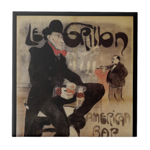 Art Nouveau-antieke Le Grillon, Man die bier drink Tegeltje