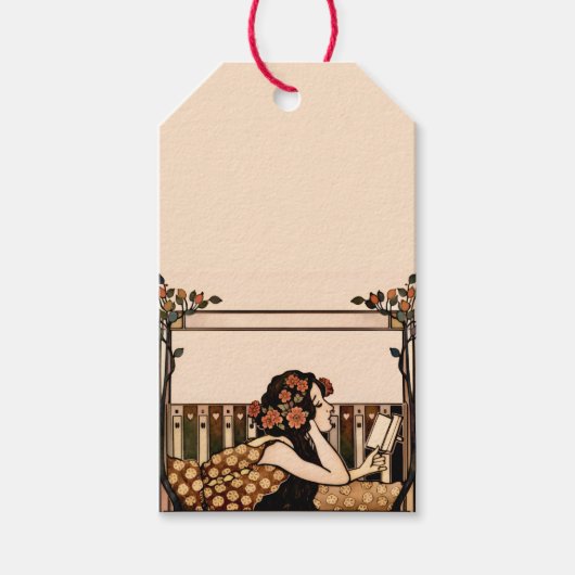 Art Nouveau antieke lezer Cadeaulabel (Voorkant)