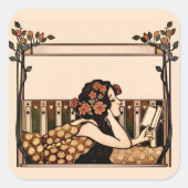 Art Nouveau antieke lezer Vierkante Sticker (Voorkant)