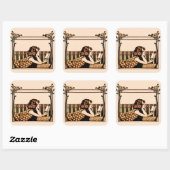 Art Nouveau antieke lezer Vierkante Sticker (Vel)