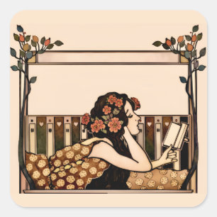 Art Nouveau antieke lezer Vierkante Sticker