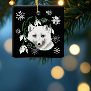 Art Nouveau Arctische Witte Vos Keramisch Ornament