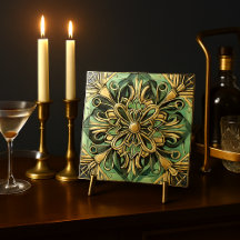 Art Nouveau / Art Deco Achterwand Goud Groen