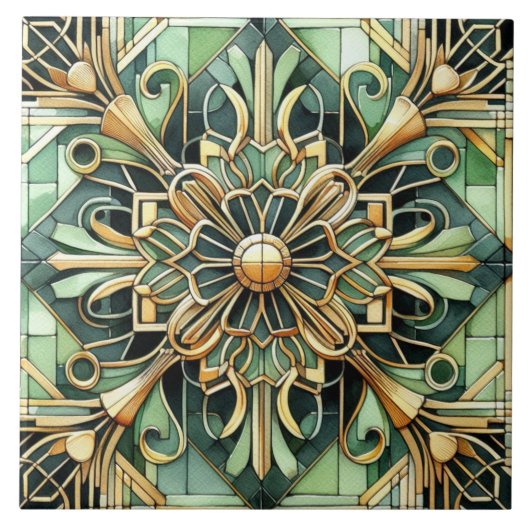 Art Nouveau / Art Deco Achterwand Goud Groen Tegeltje (Voorkant)