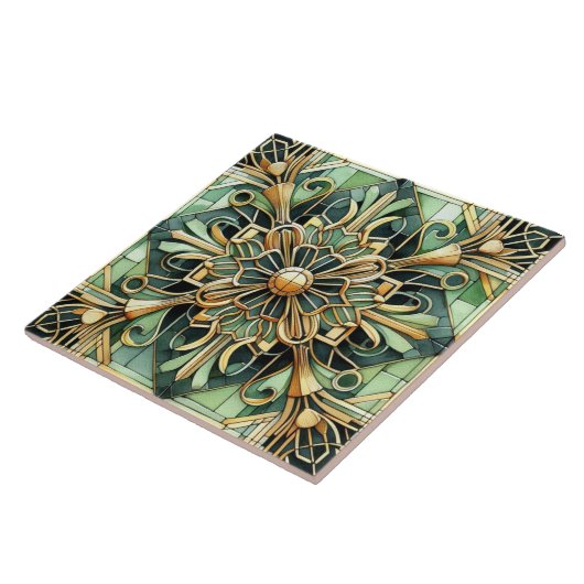 Art Nouveau / Art Deco Achterwand Goud Groen Tegeltje (Zijkant)