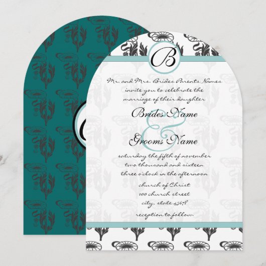 Art Nouveau Art Deco Daisy Wedding Invitation Kaart (Voorkant / Achterkant)