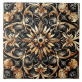 Art Nouveau / Art Deco Elegant Zwart en Goud Tegeltje (Voorkant)