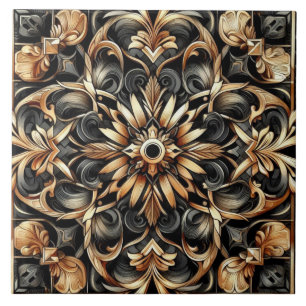 Art Nouveau / Art Deco Elegante Zwart en Goud Tegeltje