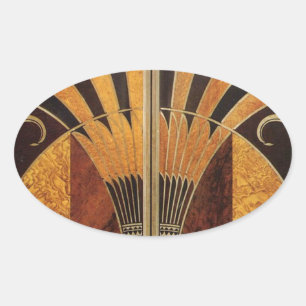 art Nouveau, art deco, , houtkleuren, chic Ovale Sticker