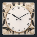 Art Nouveau Art Deco klok - Zwart Wit en Goud<br><div class="desc">"Art Deco Clock",  "Art Nouveau Clock",  "Black White Cream Gold",  "1920s geometric symmetrical lines",  "Stylish Sophisticated 1920 Style",  "Smart Faux Golden Luxury",  "Retro  luxueus antiek",  "Elegant Line Pattern Design",  "Glamoureuze Glam Square Clock",  "Classy Classic Traditional Glamor"</div>