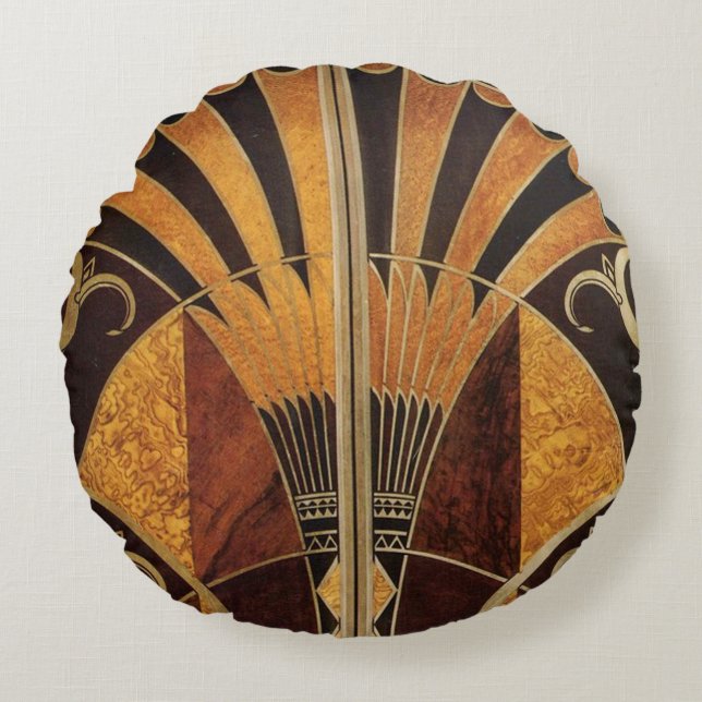 art Nouveau, art deco, , meerhoutkleuren Rond Kussen (Voorkant)