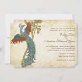 Art Nouveau Art Deco Peacock Birds Wedding Kaart (Voorkant)