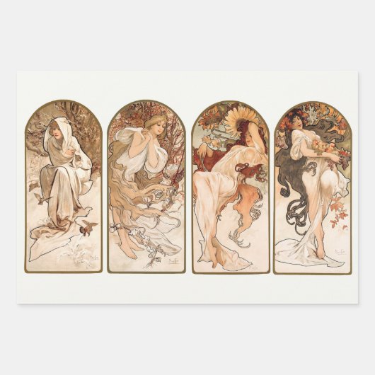 Art Nouveau, Art Deco, Seizoen, Ontkoppeling Mucha Inpakpapier Vel (Voorkant 2)