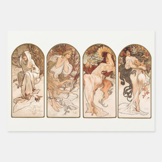 Art Nouveau, Art Deco, Seizoen, Ontkoppeling Mucha Inpakpapier Vel (Voorkant)
