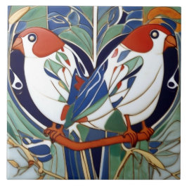 Art Nouveau Art Deco Vogels in rood wit blauw groe Tegeltje