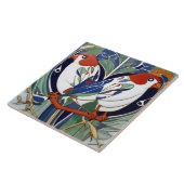 Art Nouveau Art Deco Vogels in rood wit blauw groe Tegeltje (Zijkant)