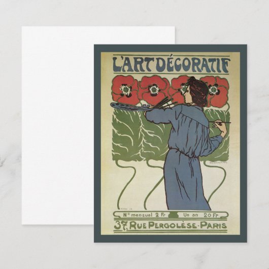  Art Nouveau, artistieke schilderende papaverbloem (Voorkant / Achterkant)