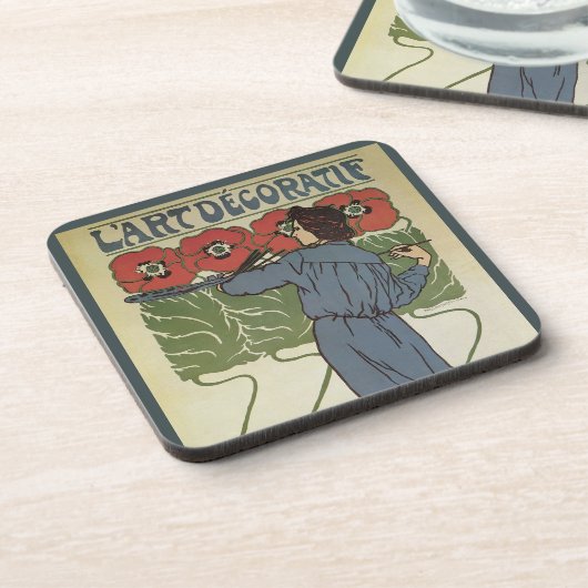  Art Nouveau, artistieke schilderende papaverbloem Bier Onderzetter (Linkerzijde)