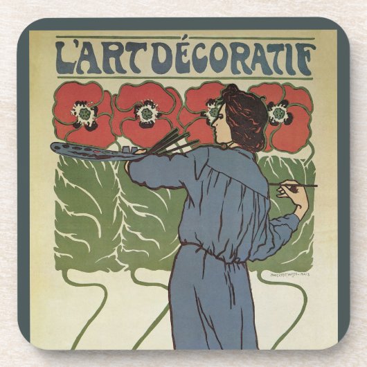  Art Nouveau, artistieke schilderende papaverbloem Bier Onderzetter (Voorkant)