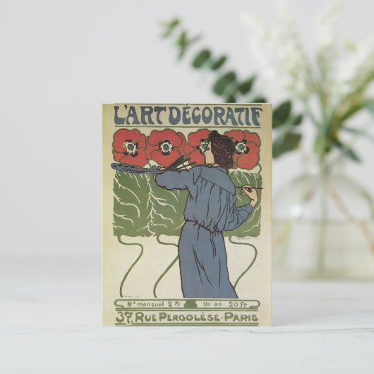  Art Nouveau, artistieke schilderende papaverbloem Briefkaart (Staand voorkant)